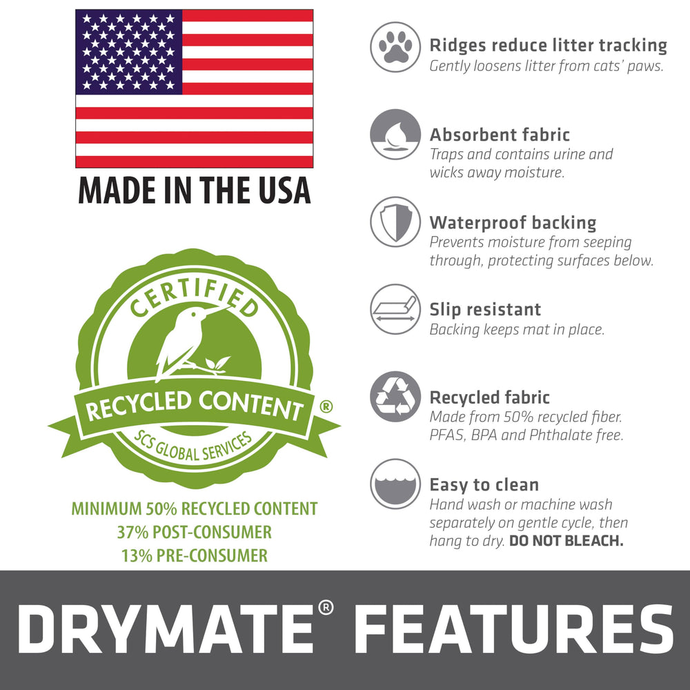 Drymate full-coverage design traps more litter and contains debris around the box