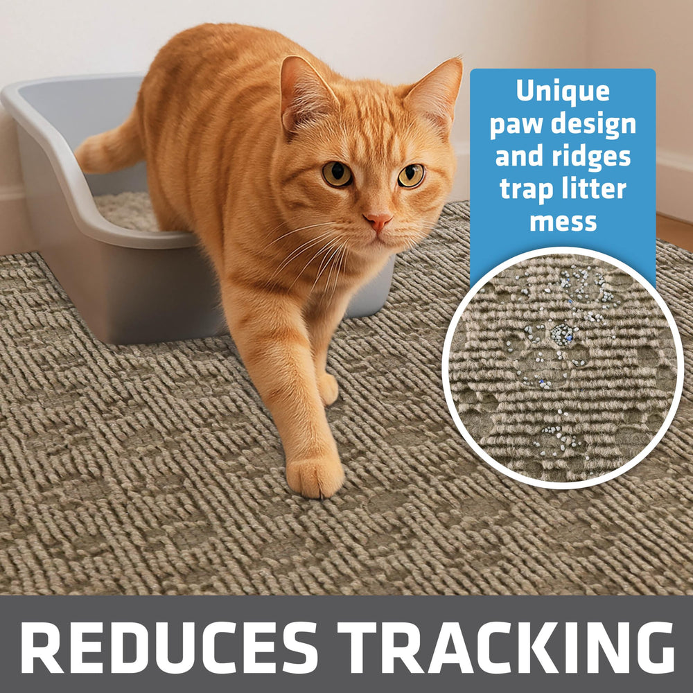Drymate mat close-up shows paw-friendly texture that loosens litter for easier cleanup