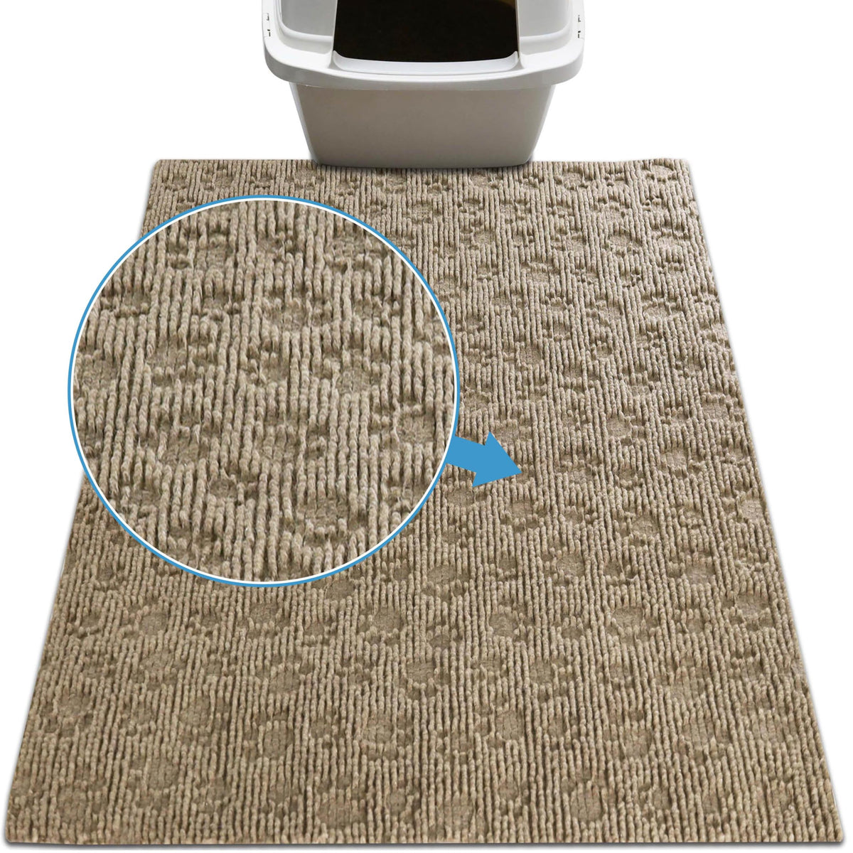 Drymate cat litter box mat top view highlights litter-trapping grooves for cleaner floors