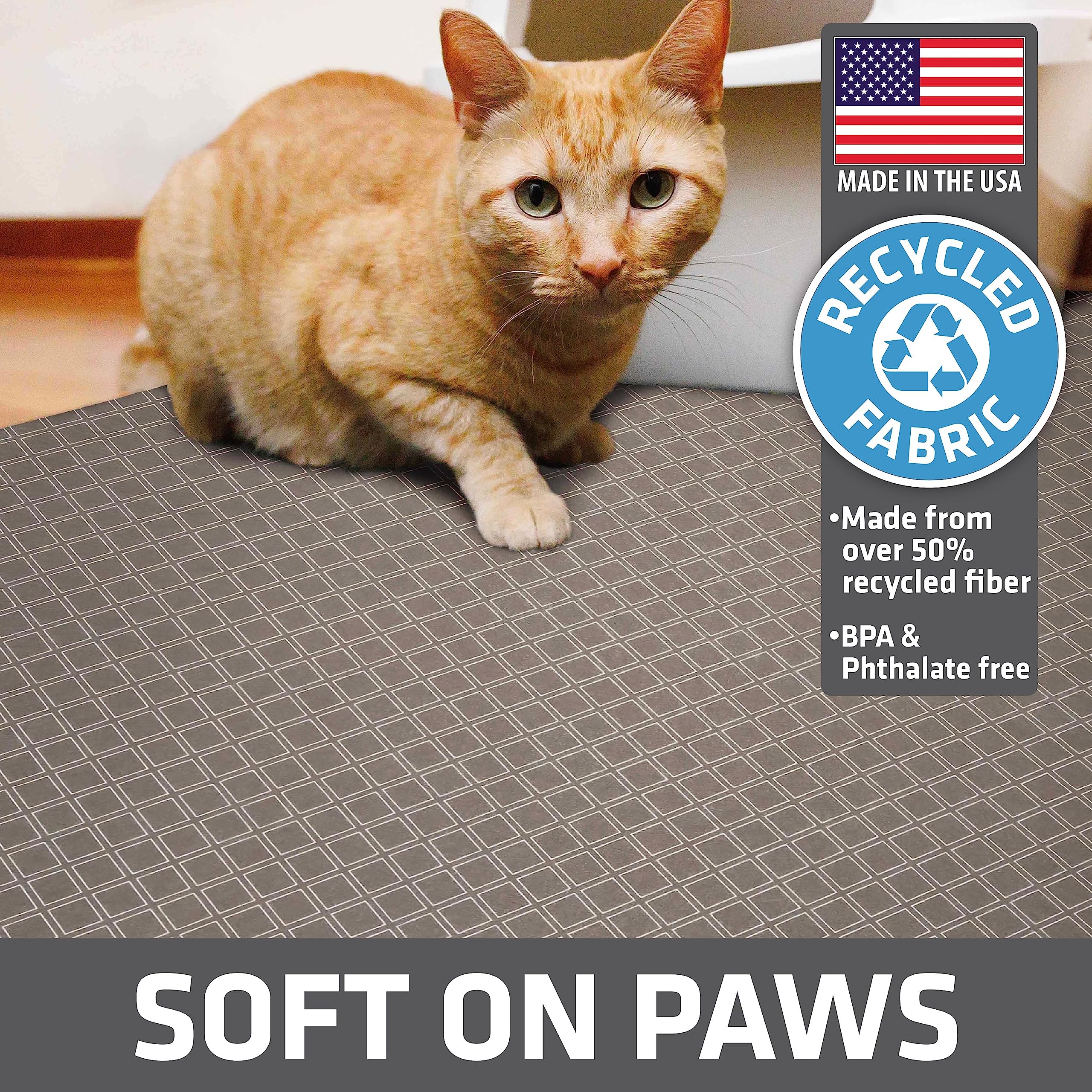 Easy cleaning: machine washable Drymate cat litter mat.