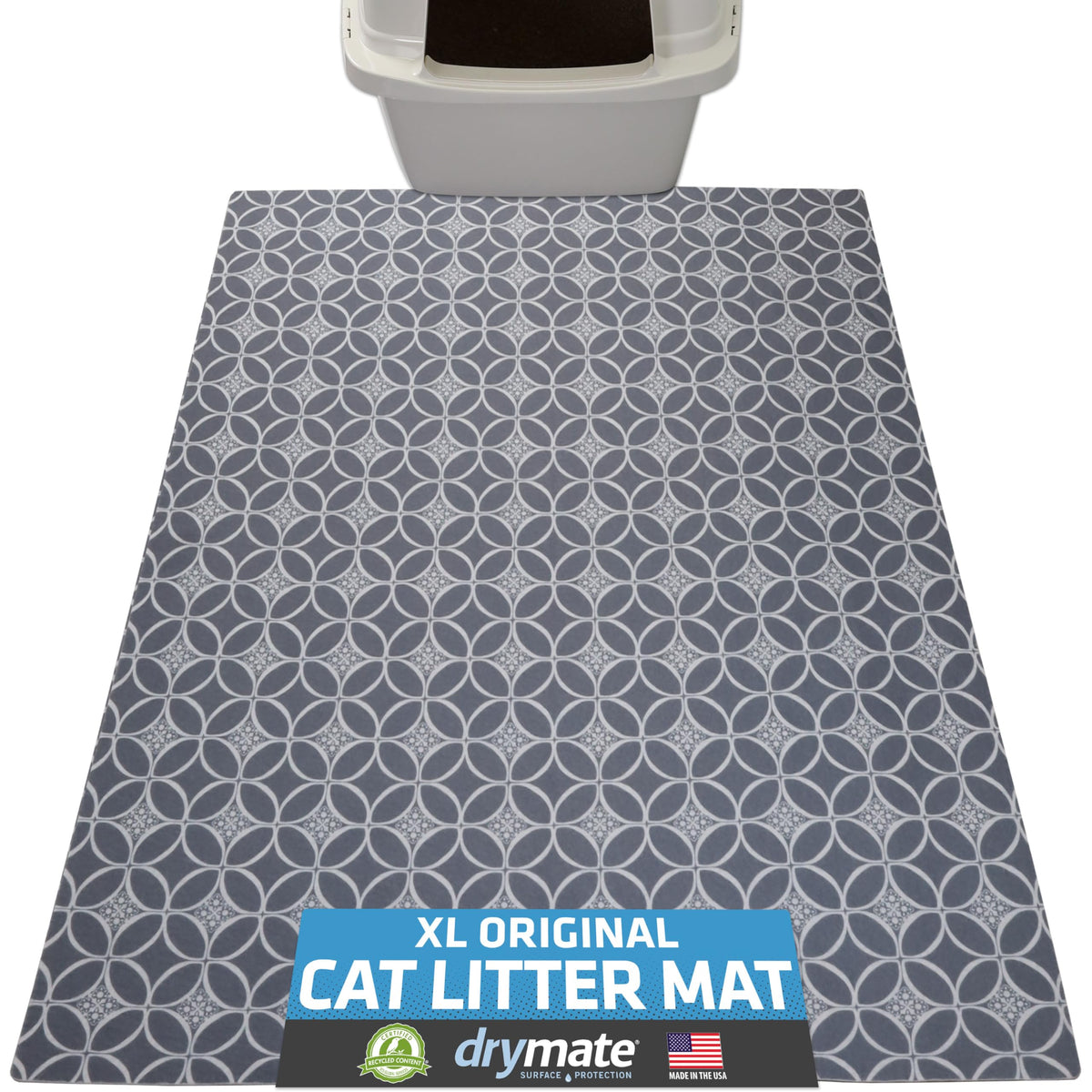 Drymate cat litter mat indigo grey front view reduces tracking and keeps floors clean.