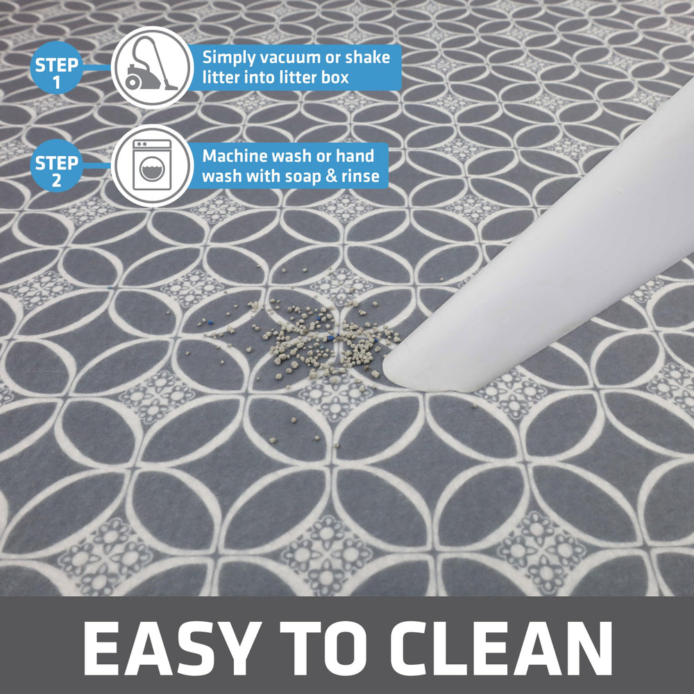 Drymate cat litter mat machine washable for easy cleaning.