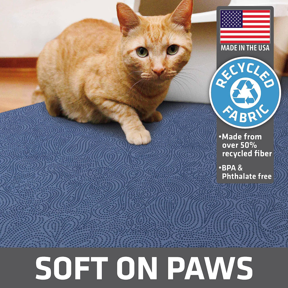 Drymate cat litter mat with slip-resistant backing stays securely in place.
