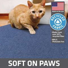 Drymate cat litter mat with slip-resistant backing stays securely in place.