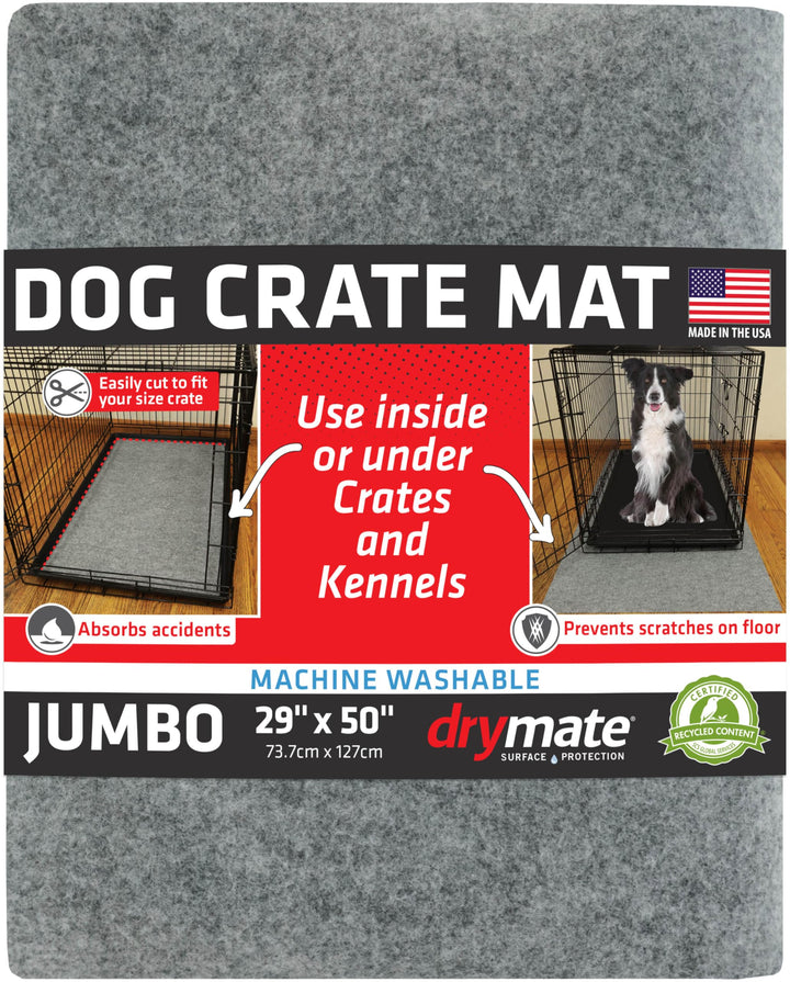 Drymate dog crate mat absorbs urine and protects floors inside kennels.