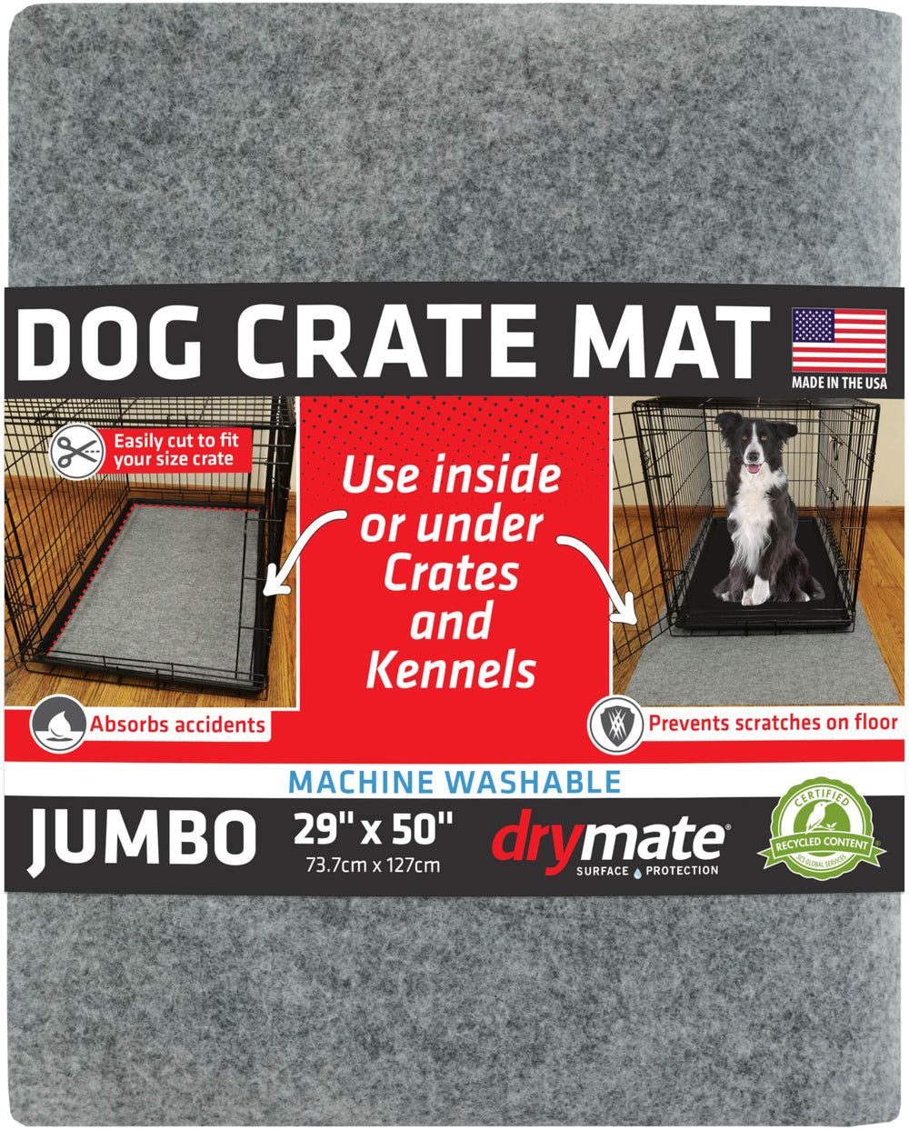 Drymate dog crate mat absorbs urine and protects floors inside kennels.