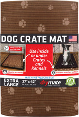 Drymate dog crate mat liner inside kennel with absorbent surface.