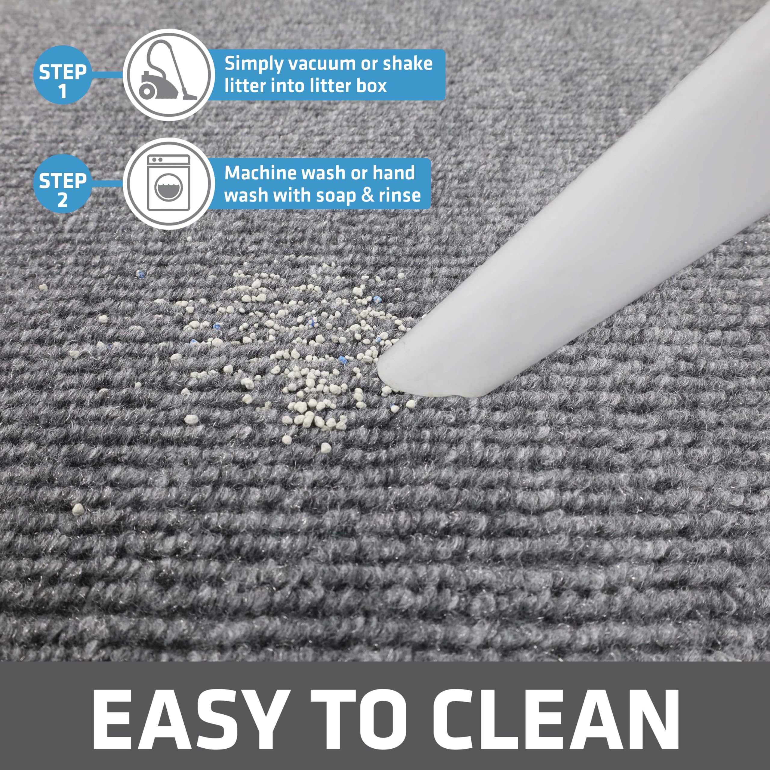 Drymate easy-clean, machine-washable mat simplifies cleanup after litter box visits