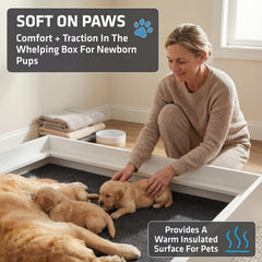 Drymate Jumbo Whelping Box Liner Mat waterproof bottom protects floors from leaks.