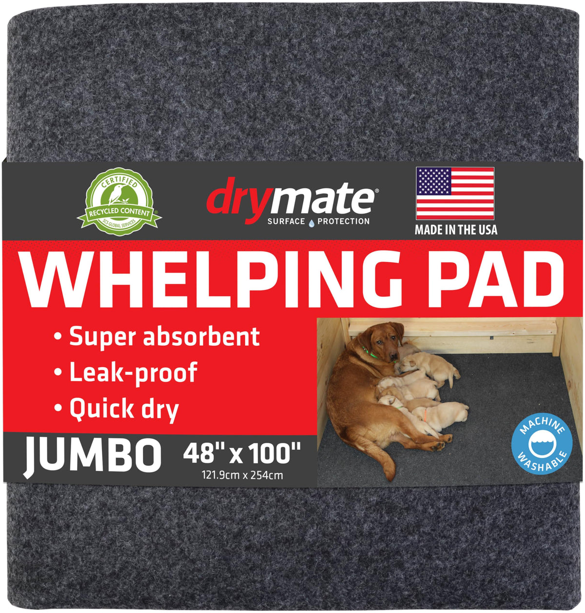 Drymate Jumbo Whelping Box Liner Mat top view shows absorbent surface for clean kennels.