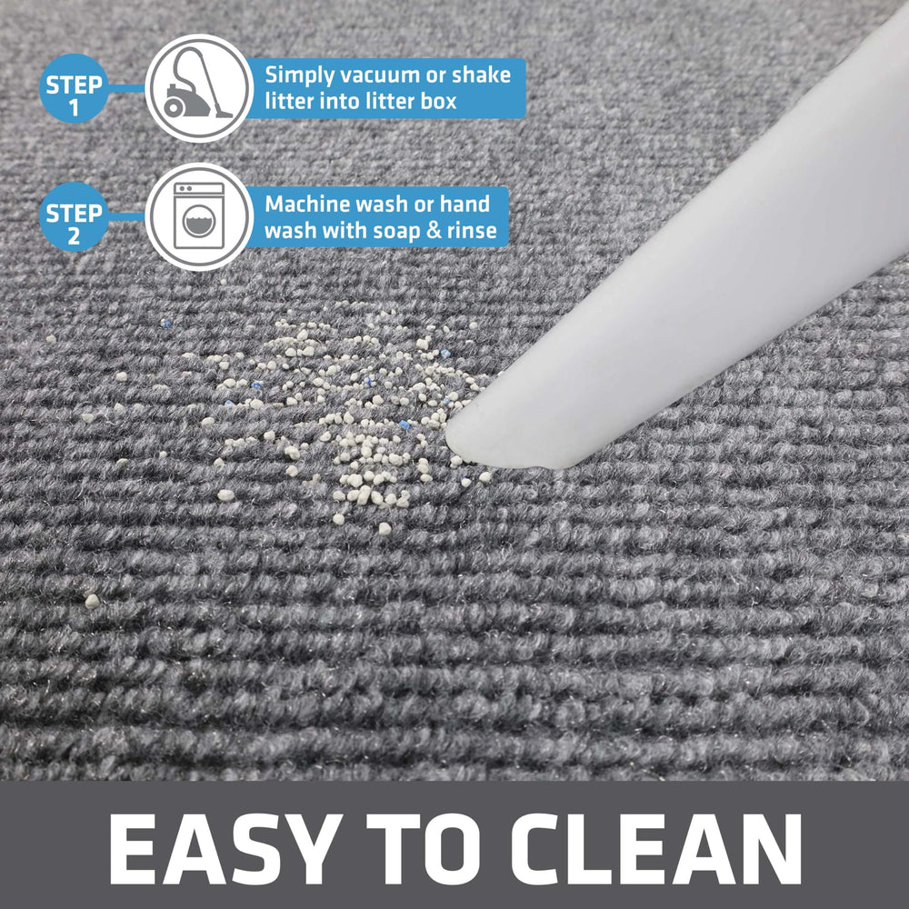 Drymate machine-washable mat for easy cleaning after busy litter box moments.