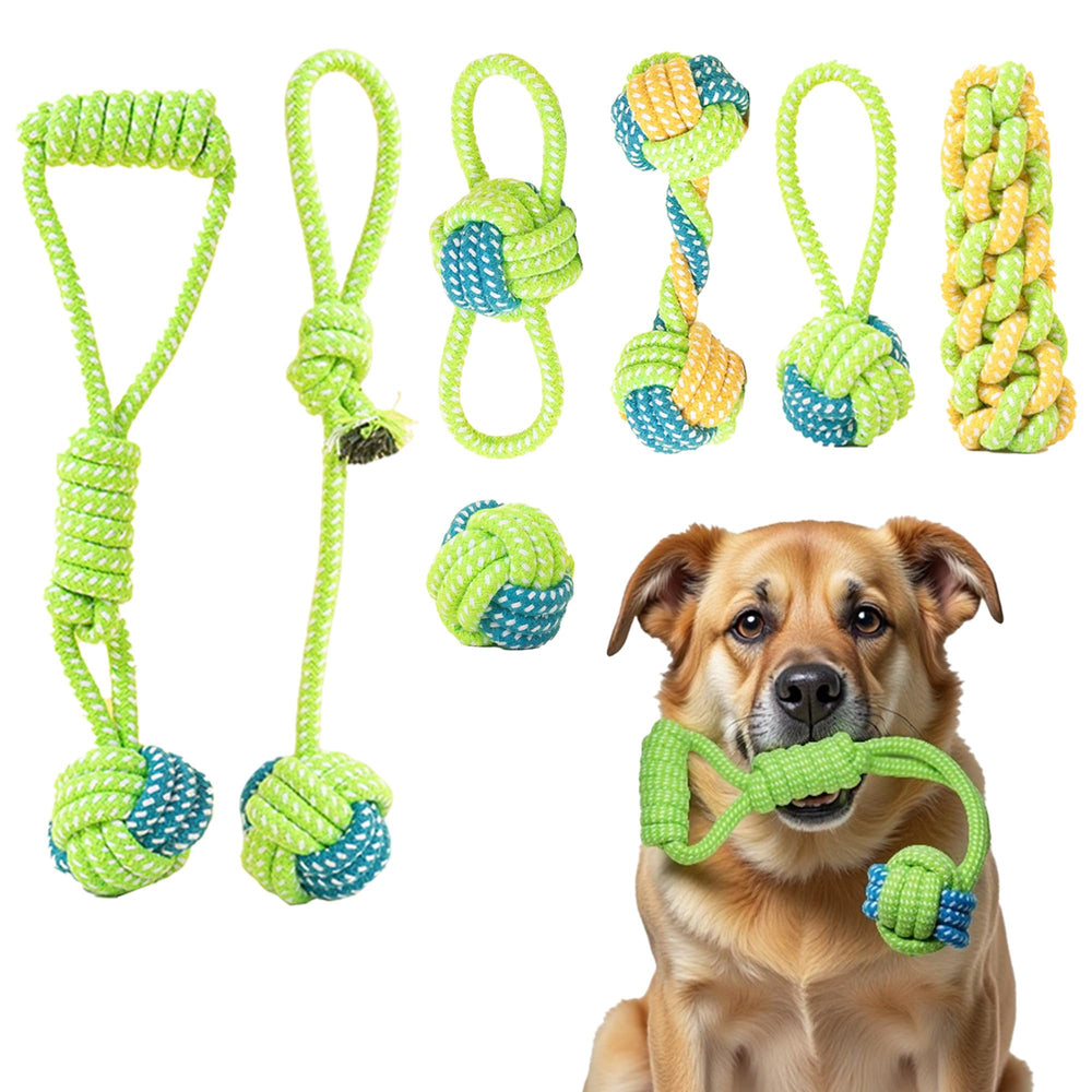 DSUMD 7-pack dog rope toys set for interactive play and dental benefits.
