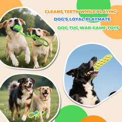 DSUMD tug-of-war play scene shows durable rope toys for pulling.
