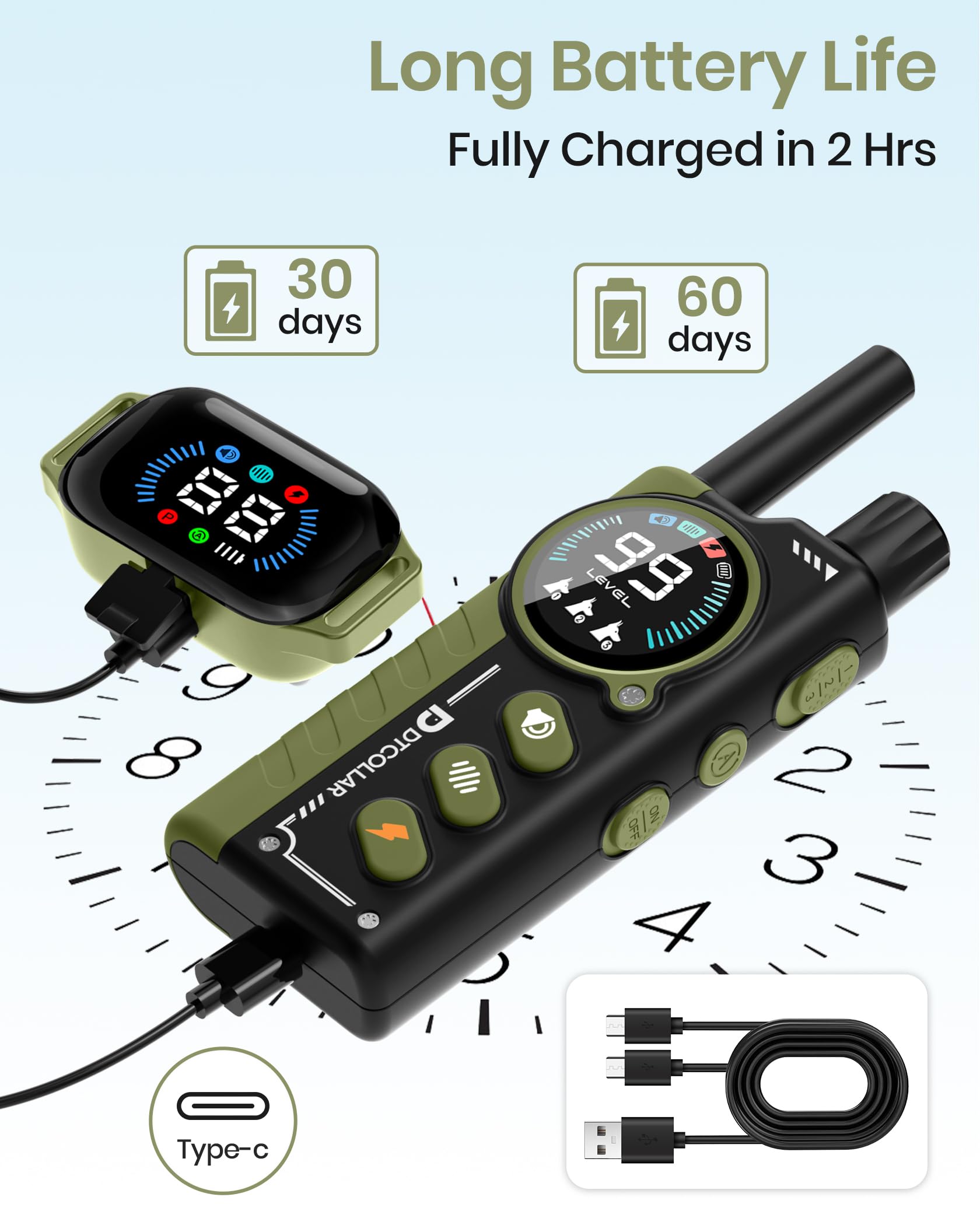 DTCollar long-lasting battery with rapid charging reduces recharge frequency.
