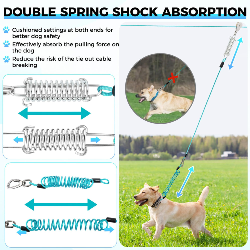 Duckygoo dog runner cable and pulley system enabling smooth roaming
