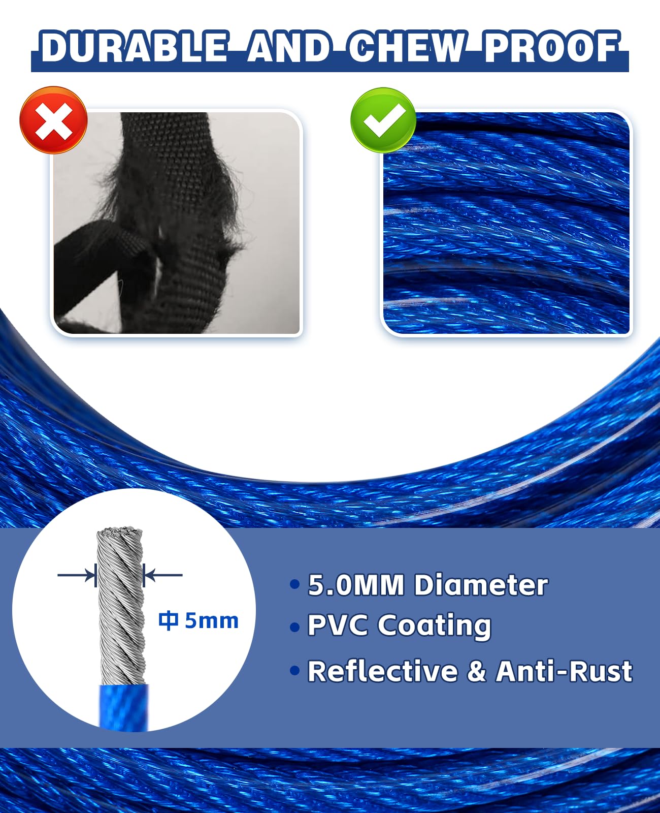 Duckygoo vinyl-coated cable resists rust for long-lasting outdoor use.