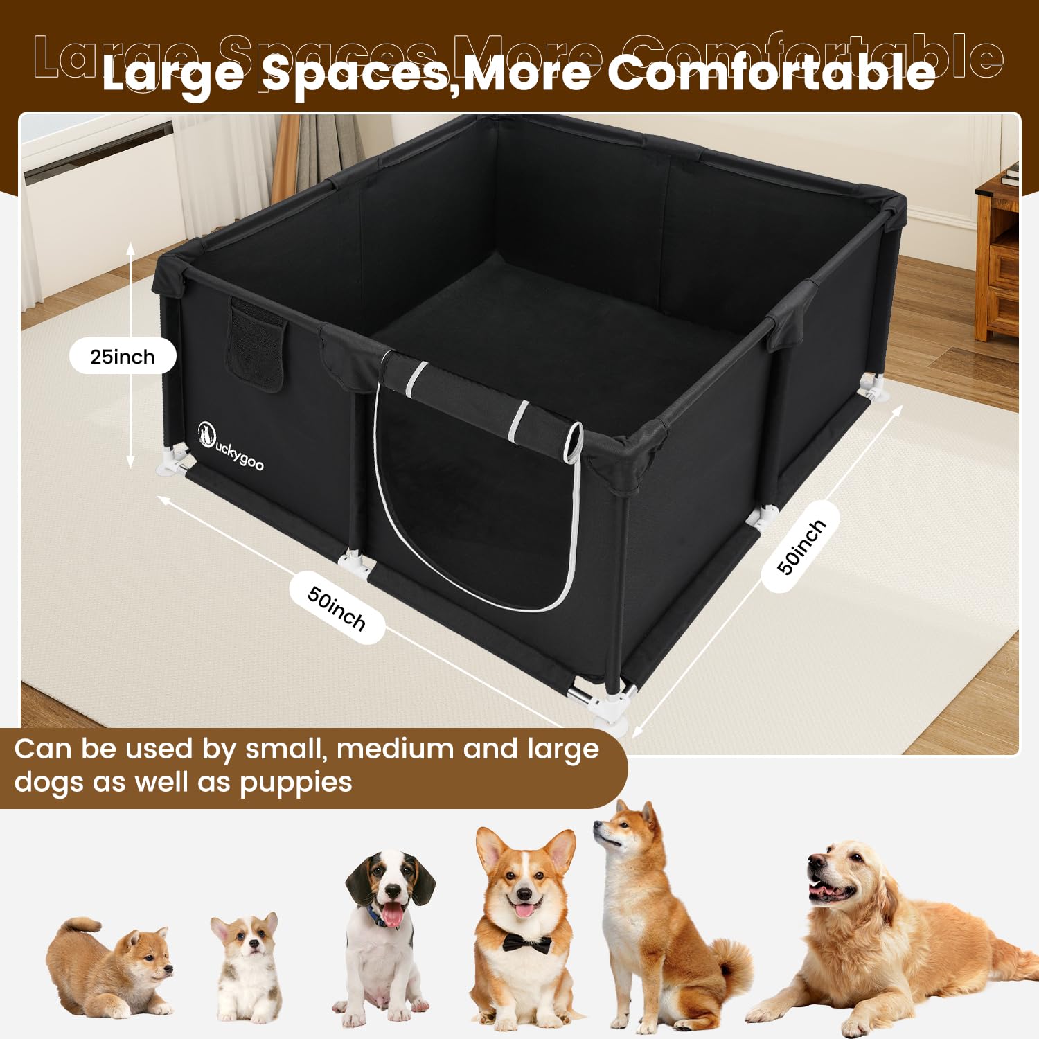 Duckygoo whelping box features suction feet for stability.