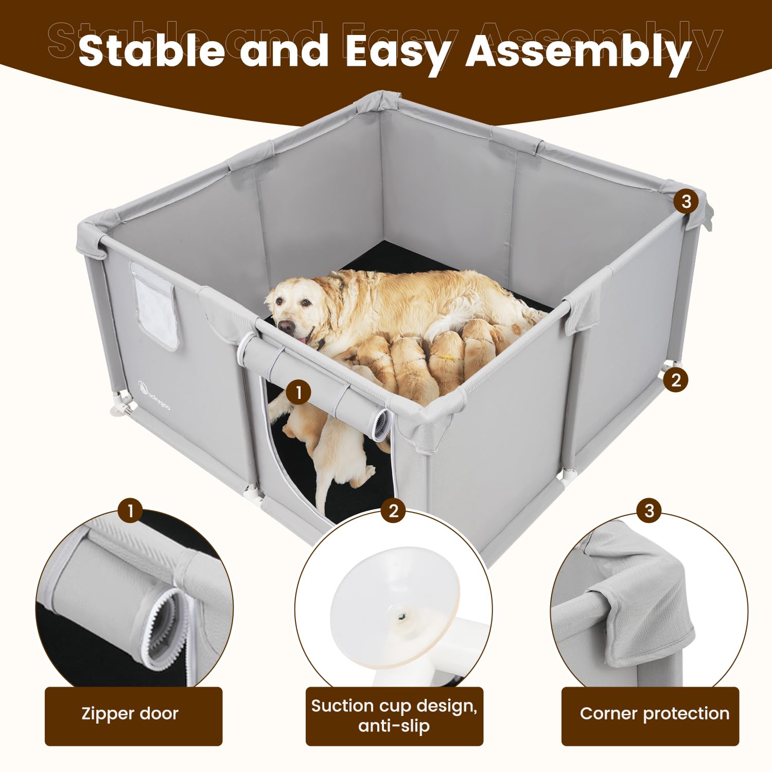 Duckygoo whelping box waterproof bottom keeps floors clean and dry