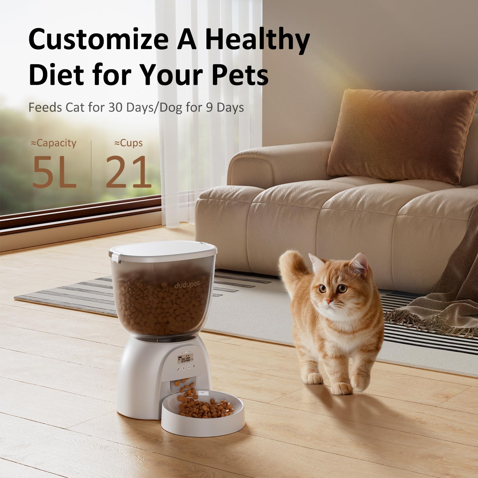 DUDUPET LCD display simplifies setup and portion programming