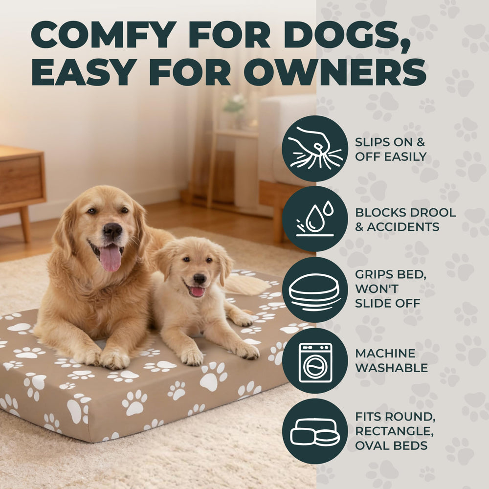 DUKE&LEFTY PetBed Slipcover on a bed demonstrates universal fit for various shapes.