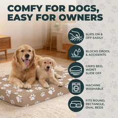 DUKE&LEFTY PetBed Slipcover on a bed demonstrates universal fit for various shapes.