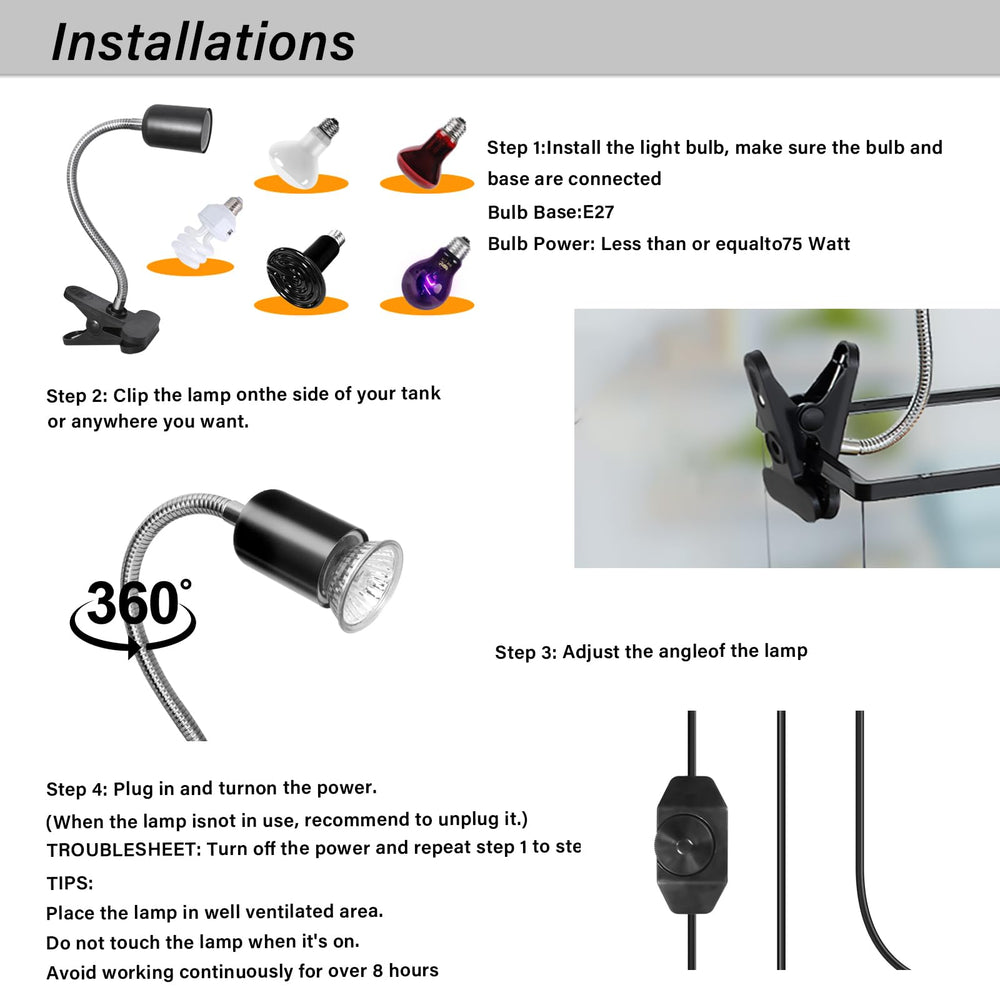 DUMILOO two-bulb setup simplifies reptile habitat lighting and heating.