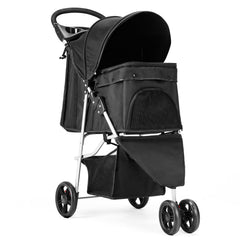 DUMOS 3-wheels pet stroller on city sidewalk with smooth ride for small pets