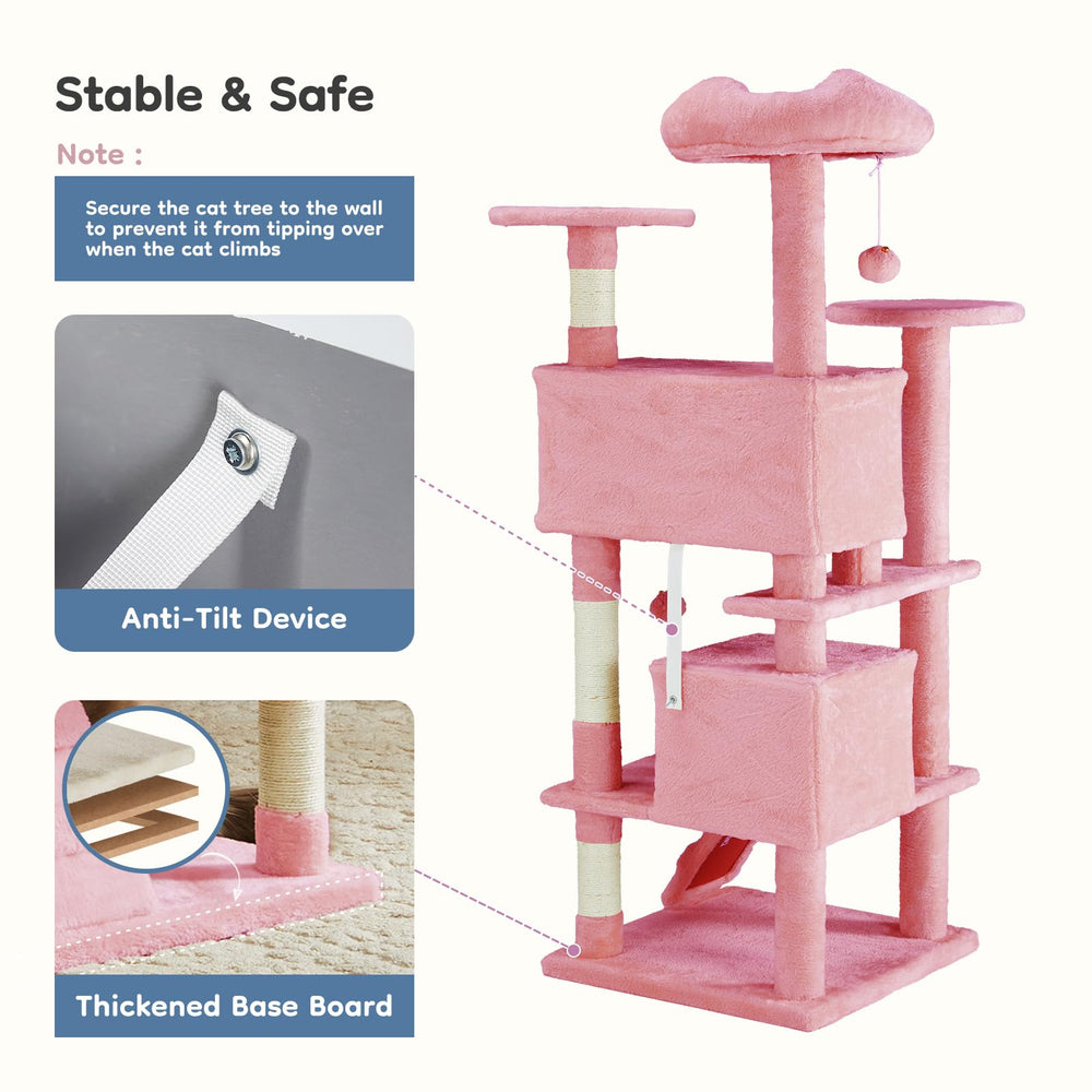 DUMOS pink cat tree small ladder allows easy access to high perches.