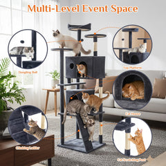 DUMOS 70-inch cat tree gray sisal posts designed for healthy claw maintenance