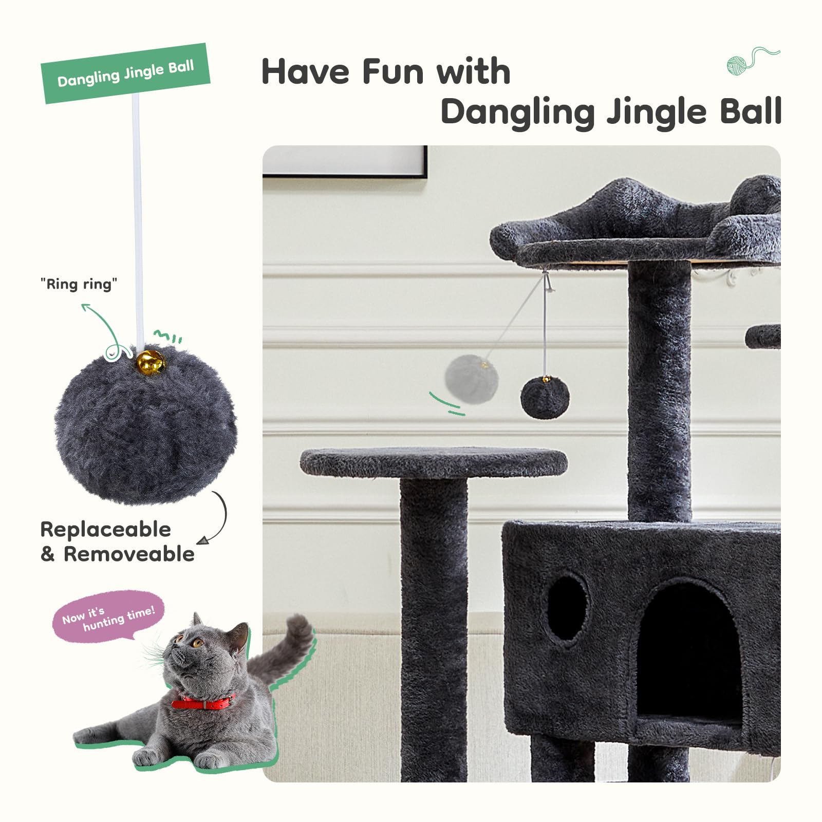DUMOS 54-inch cat tree condos interior reveals cozy resting nooks.