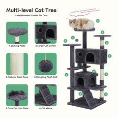 DUMOS cat tree sisal posts closeup shows durable scratching surfaces.