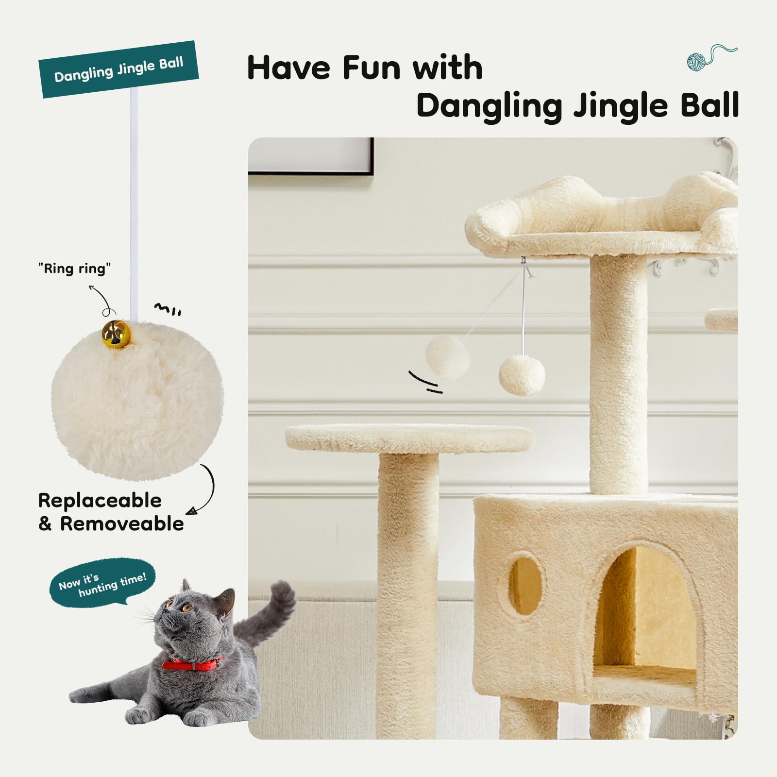 DUMOS cat tree tower includes a small ladder for engaging climbing fun.