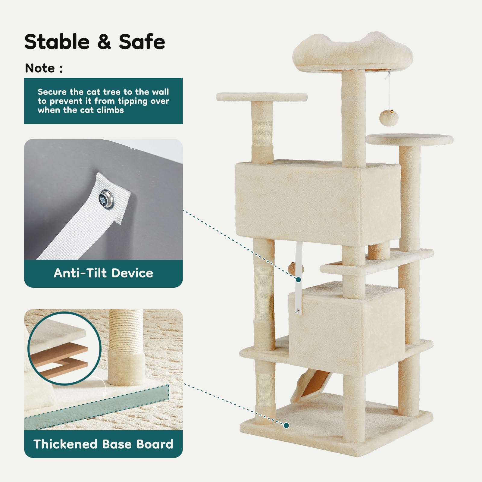 DUMOS sturdy base reinforces stability for secure multi-cat use.
