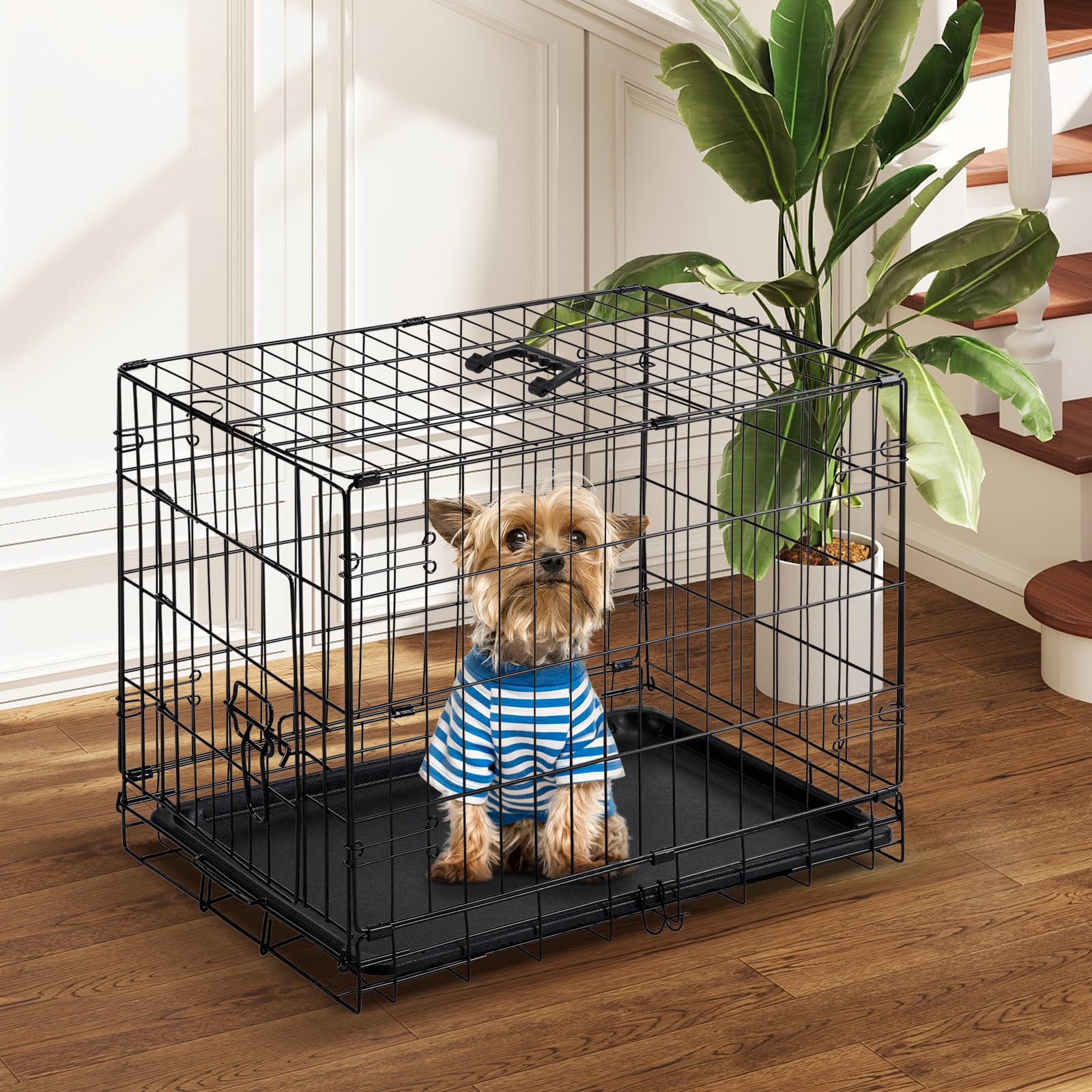 DUMOS collapsible pet kennel: lightweight, flat-fold storage for home or travel.