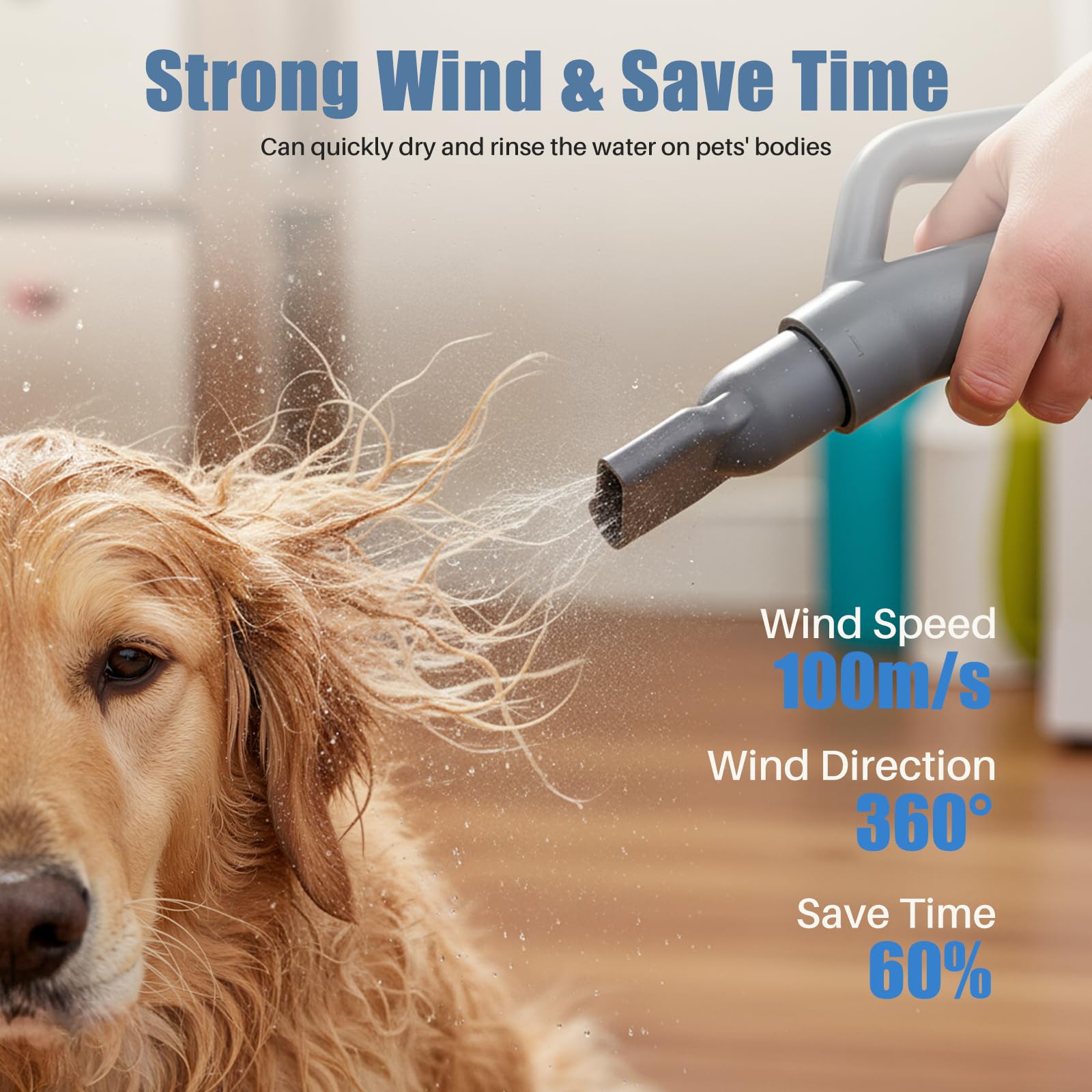 DUMOS dog blow dryer with adjustable wind for thick coats