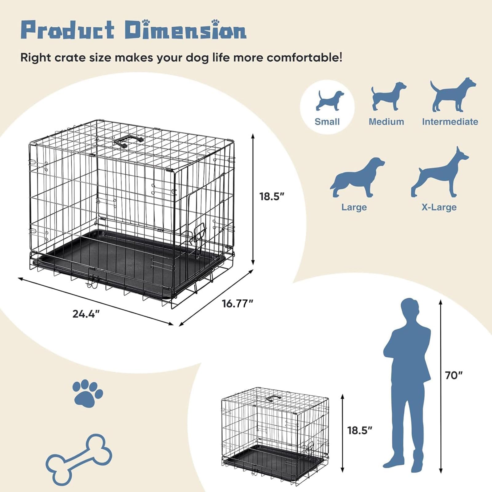 DUMOS dog crate plastic tray interior with deep lip for easy cleaning and mess containment.