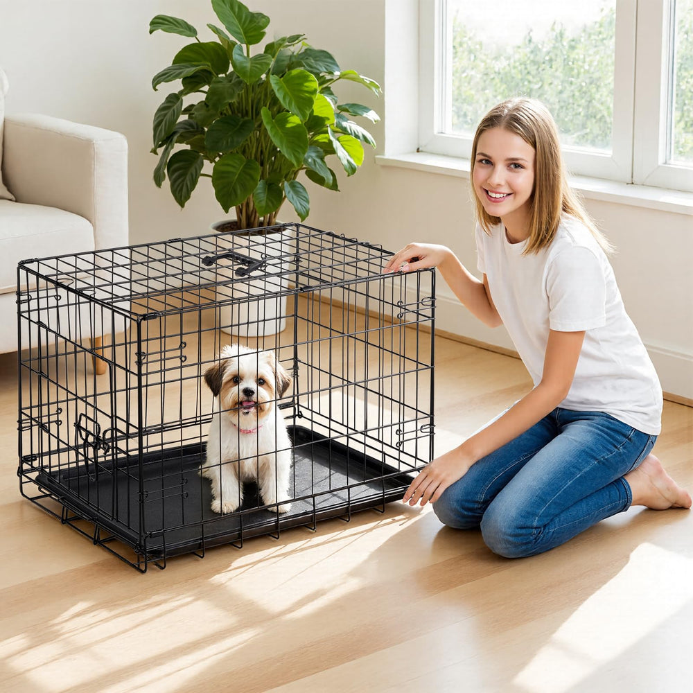 DUMOS dog crate carrying handle demonstrates easy transport for home and travel.