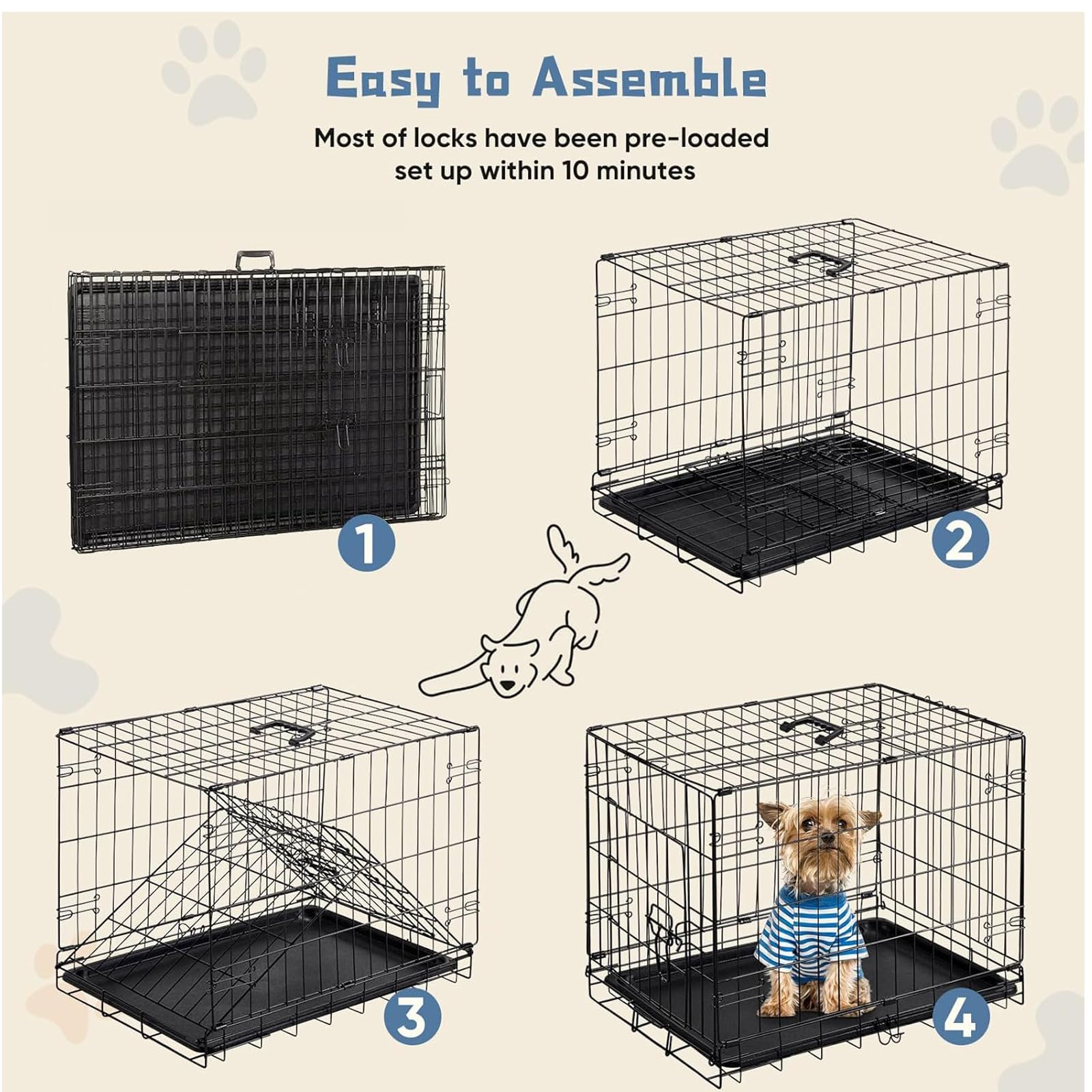 DUMOS dog crate single-door overview emphasizes large entry and good ventilation.