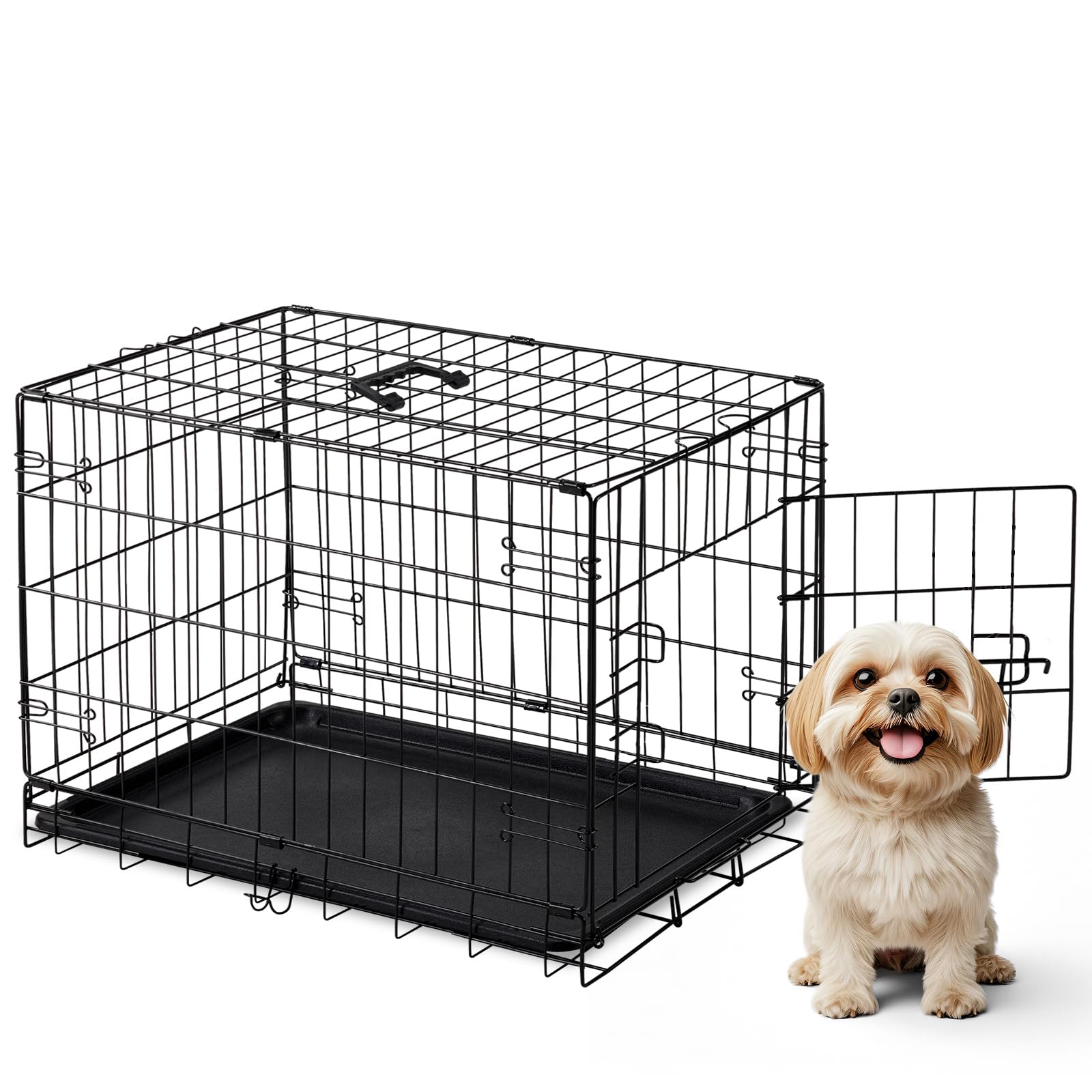 DUMOS 30-inch dog crate front view shows sturdy construction for safe confinement