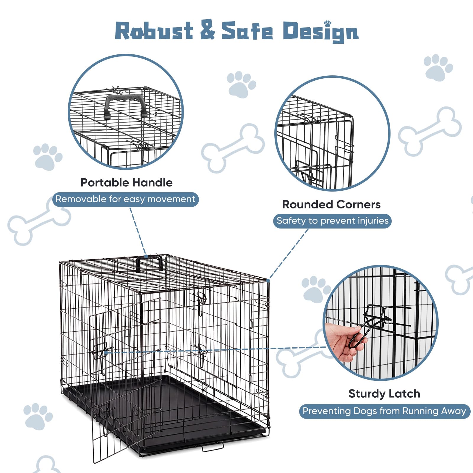 DUMOS dog crate showing the double-door design for easy access