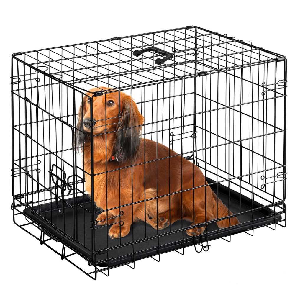 DUMOS dog crate front view showing single door for easy entry and ventilation