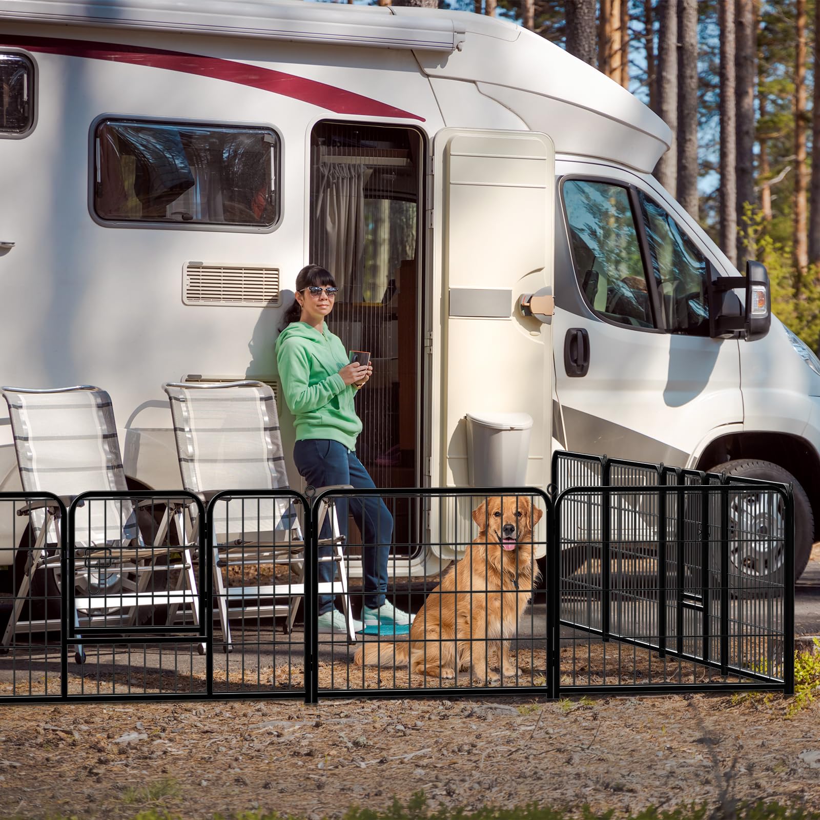 DUMOS dog playpen with door lock for safety.