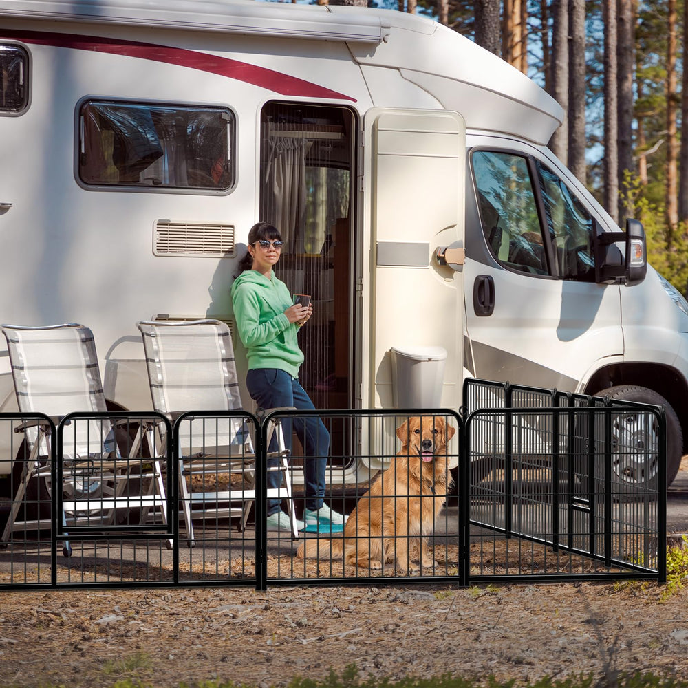DUMOS dog playpen with door lock for safety.