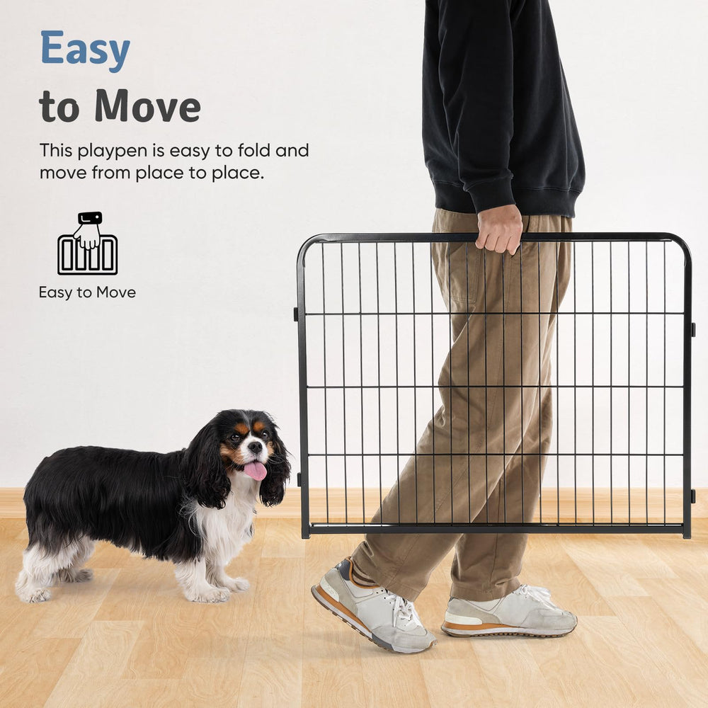 DUMOS dog playpen folded for compact storage, ideal for travel and space-saving setups.