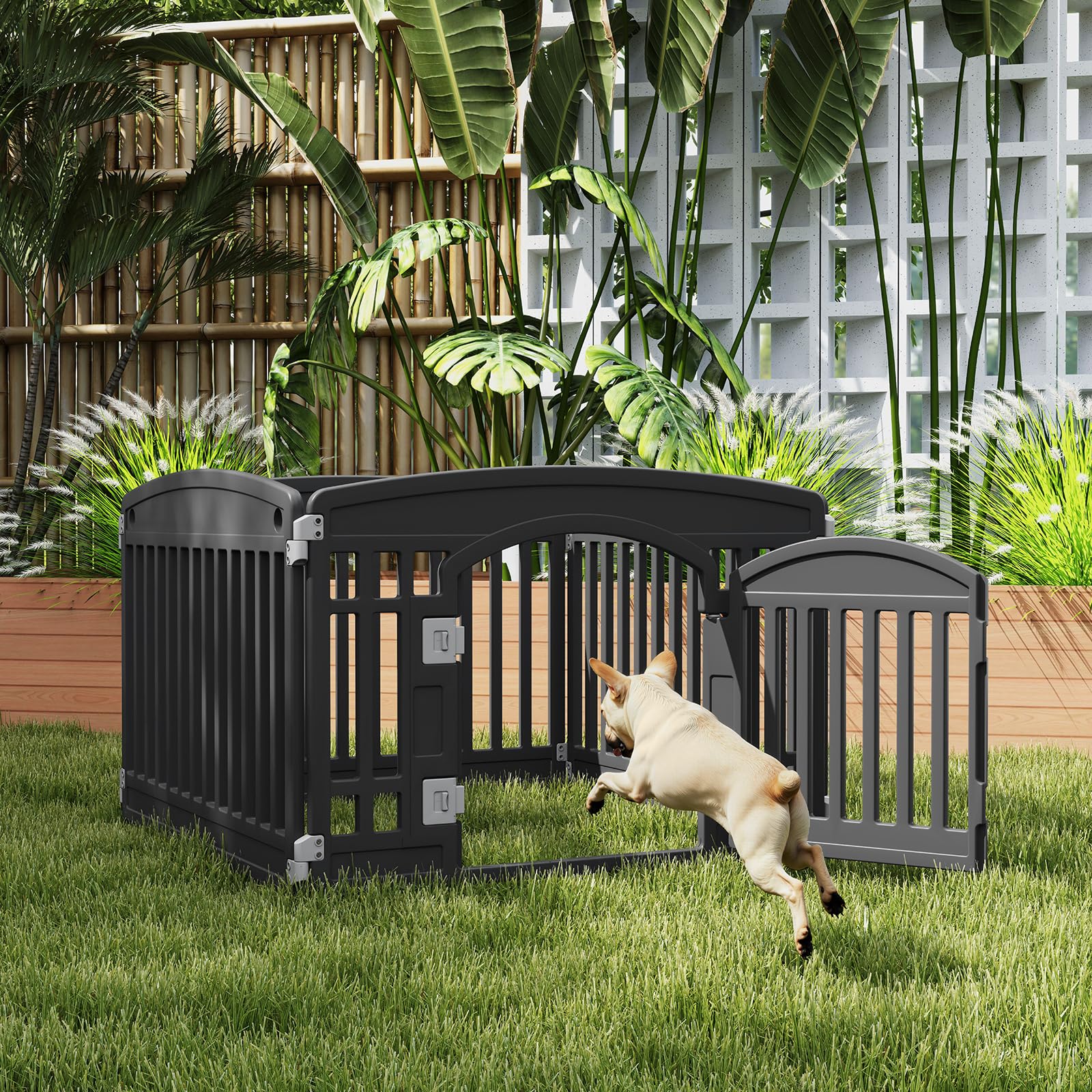 Compact DUMOS dog playpen designed for easy storage and transport indoors and outdoors