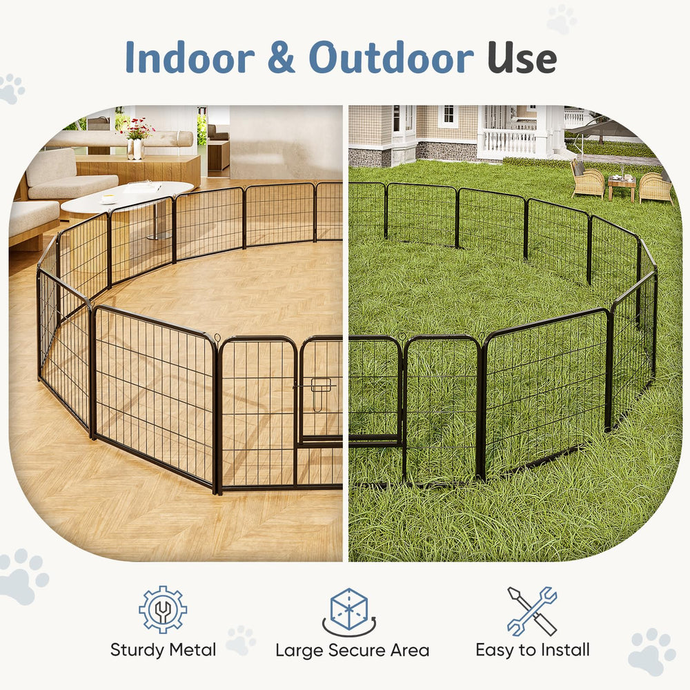DUMOS dog playpen panel options, 8 or 16 panels for different space needs.