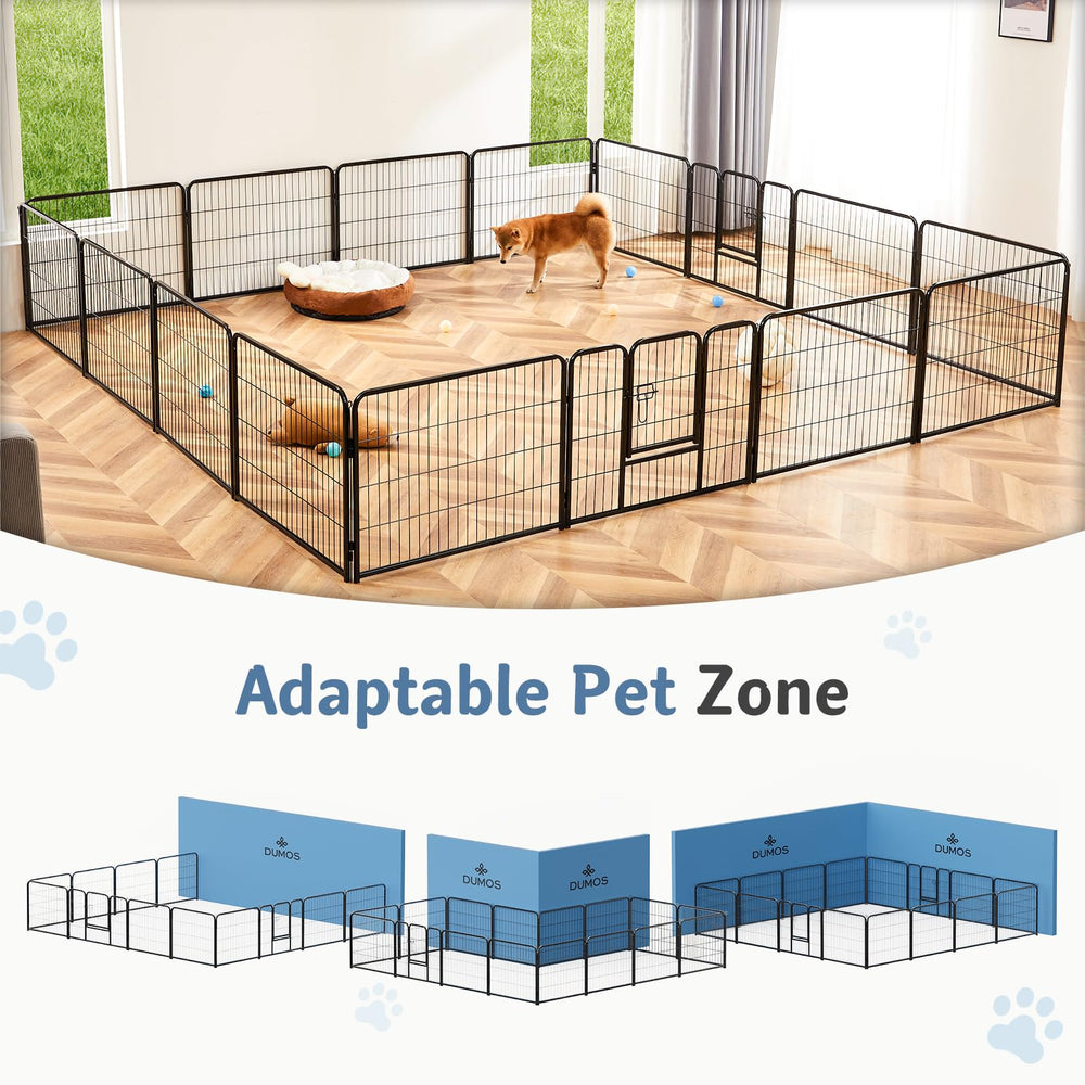 DUMOS dog playpen setup in under five minutes, quick tool-free assembly.