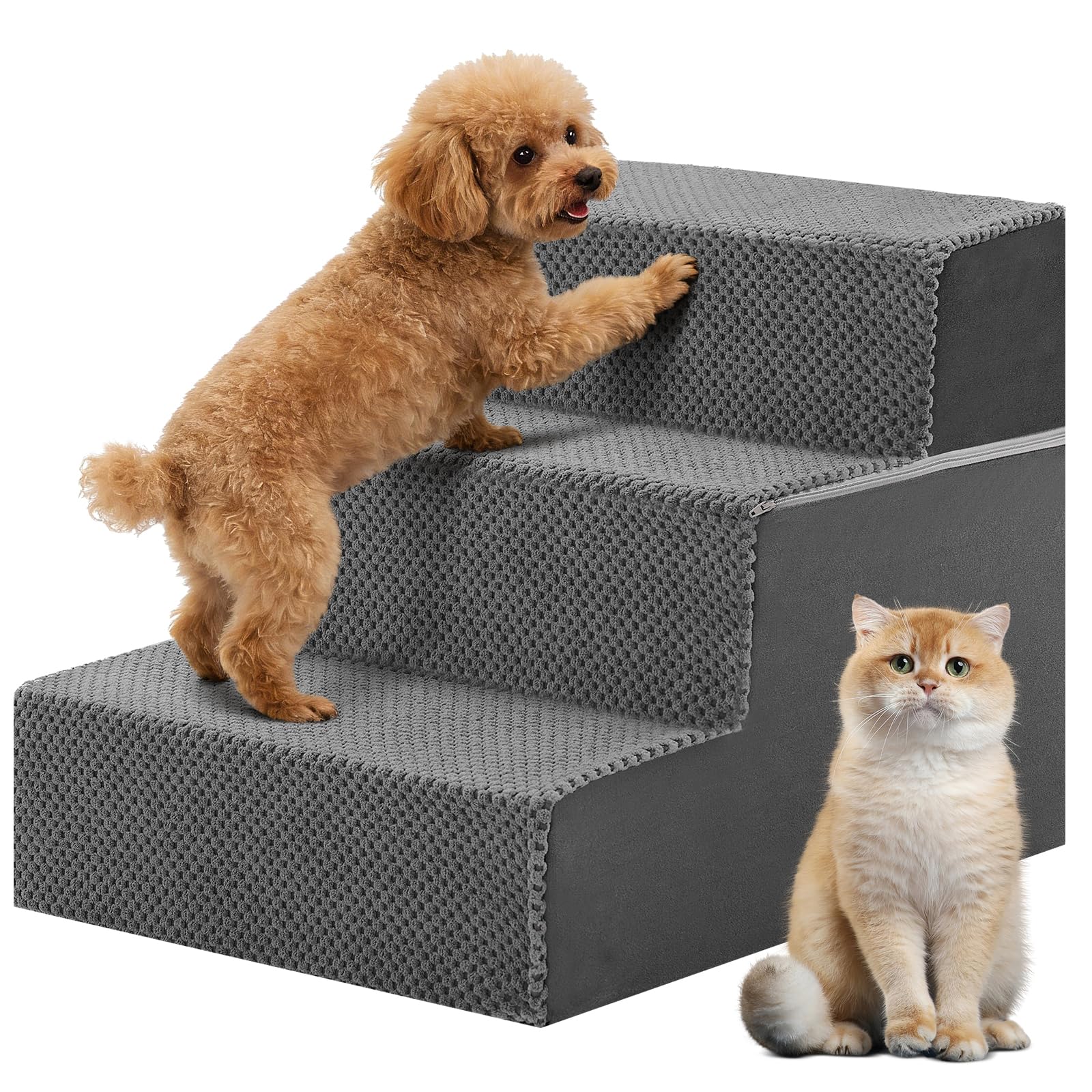 DUMOS dog stairs with a 3-step foam design for stable sofa access and gentle climbs