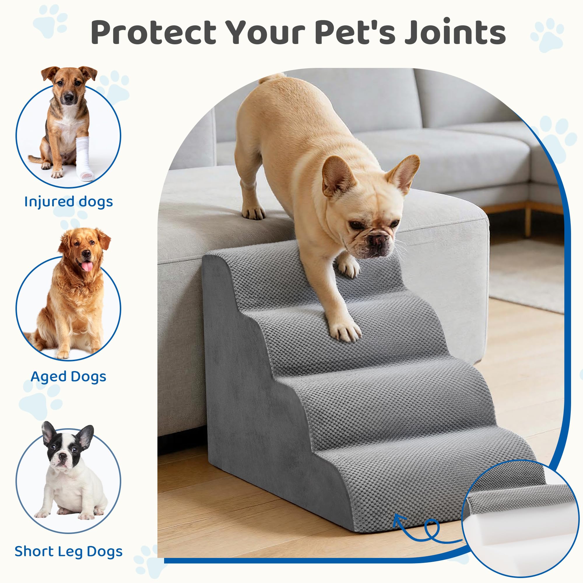 DUMOS 3-step option helps pets reach beds and higher surfaces.