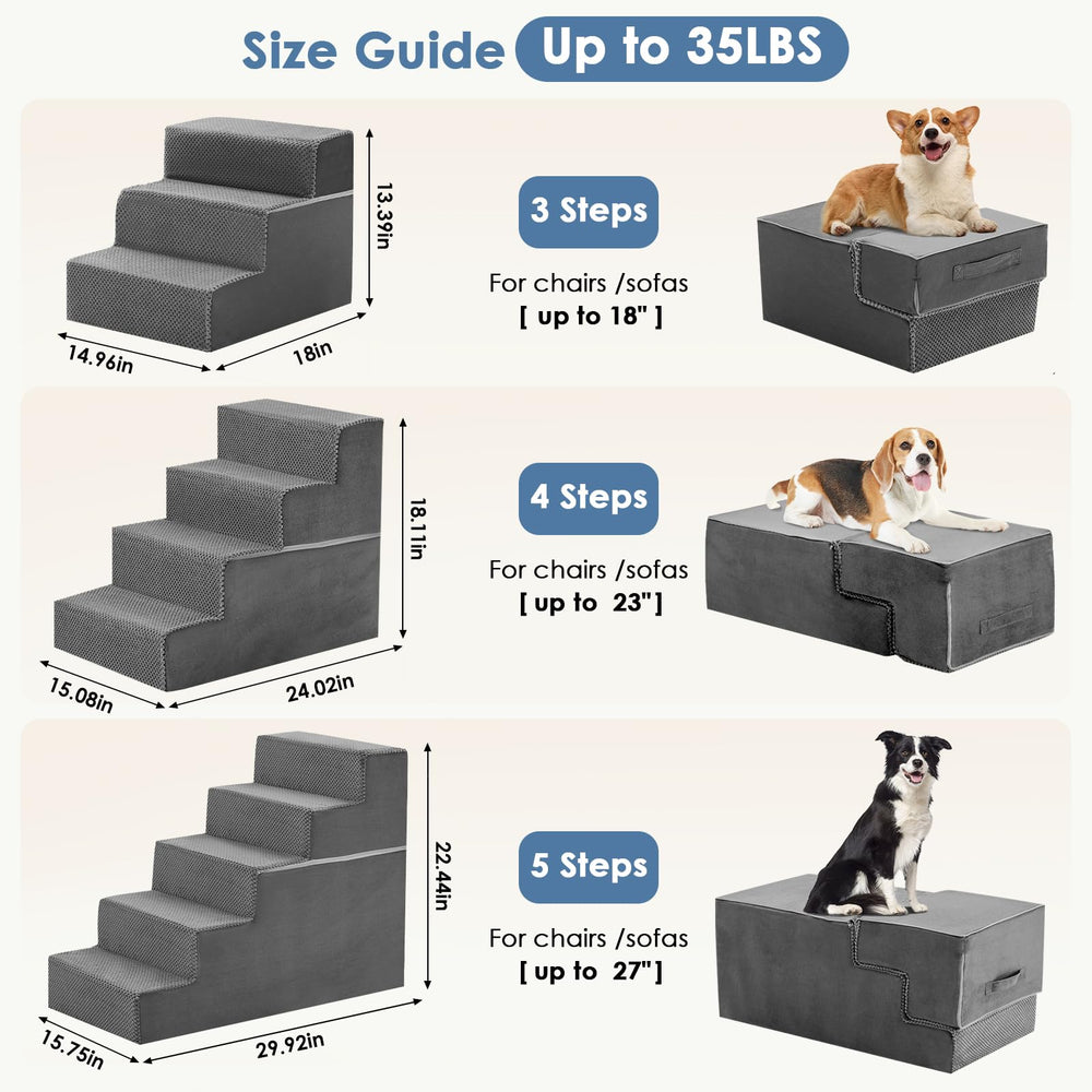 DUMOS high-density foam stairs are sturdy enough for daily small-to-medium dog use.